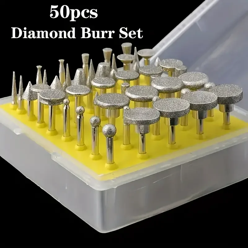 Oudtinx 50pcs Diamond Coated Grinding Head Grinding Burrs Set for Dremel Rotary Tool