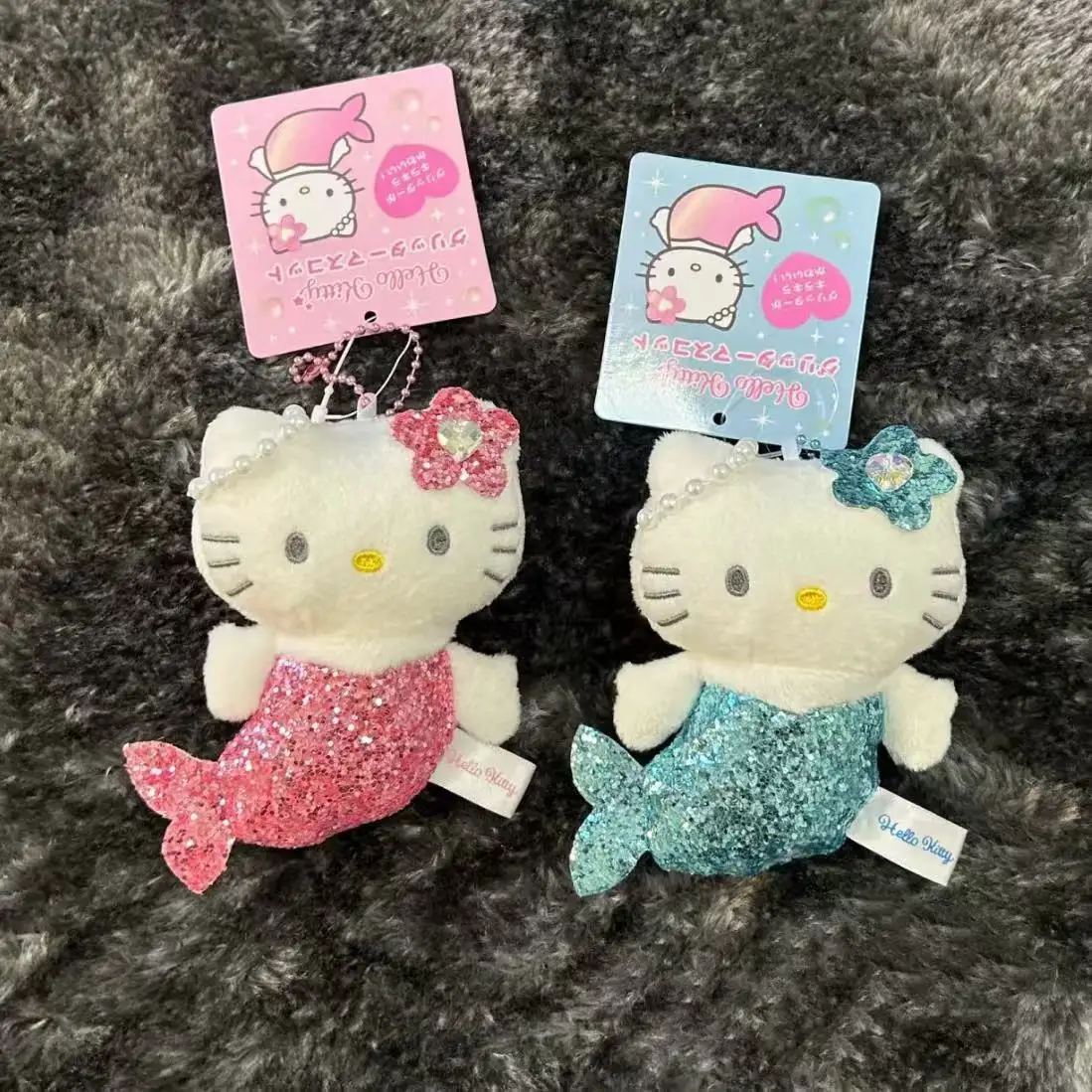 Sanrio Hello Kitty Cross-Dressing Mermaid Sequined Fish Tail Keychain Backpack Pendant Zipper Car Key Decoration Birthday Gift