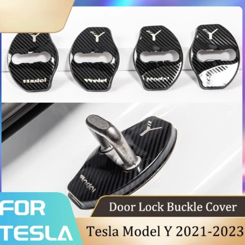

For Model 3/Y 2021-2023 Door Lock Cover Accessories Door Lock Cover Sticker Decoration 4 Pieces/set Tesla Model 2024