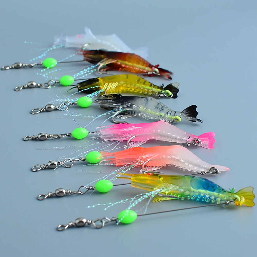 7 Stück/Set Weiche Silikon-Simulationsköder Garnelen-Köder Künstliche Forellenköder mit Fischgeruch Einzelhaken Bass-Tackle Jig – Detail 10