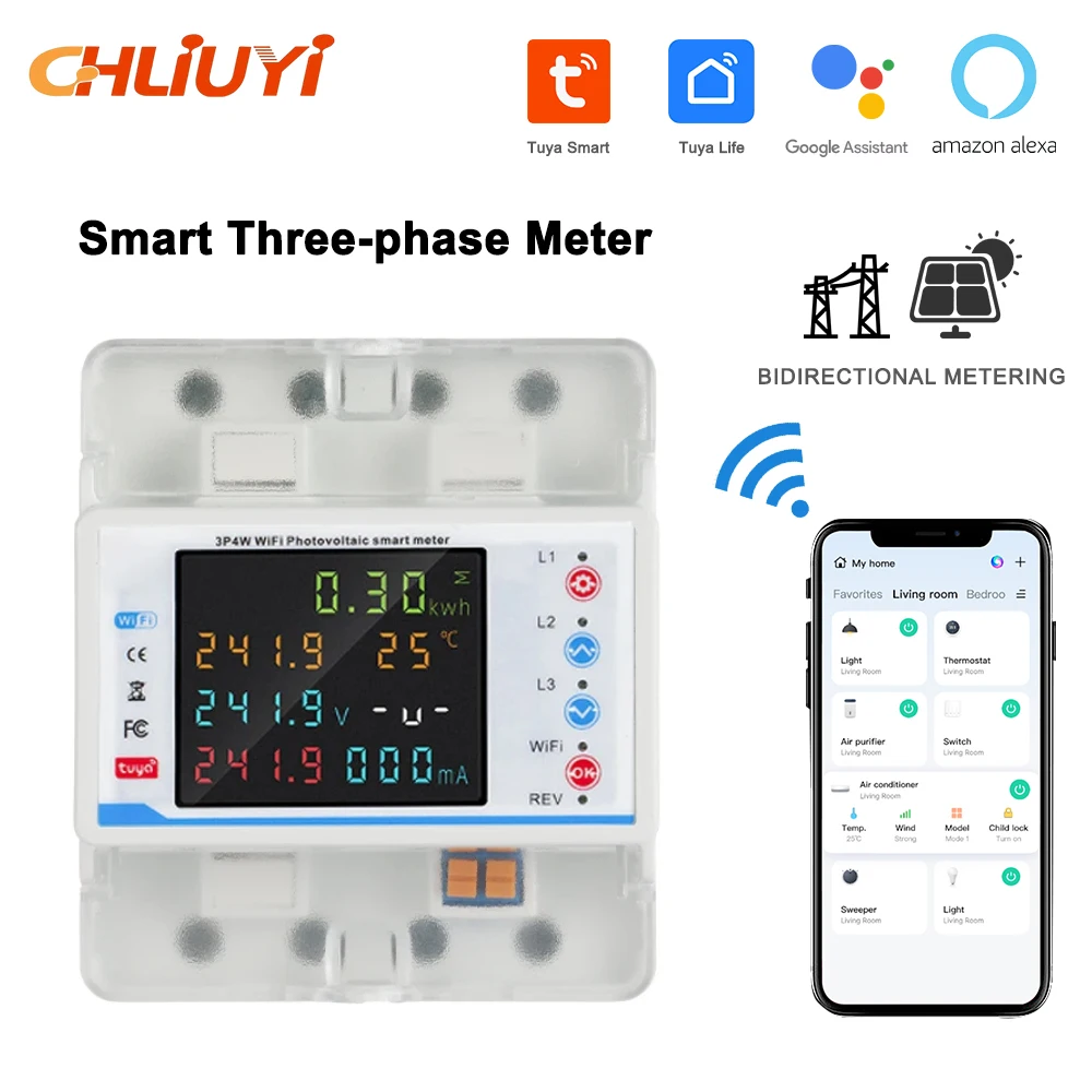 

WiFi Smart Circuit Breaker Three Phase Automatic Reclosure Protector3P4W Remote Control Over Under Voltage Protector Power Meter