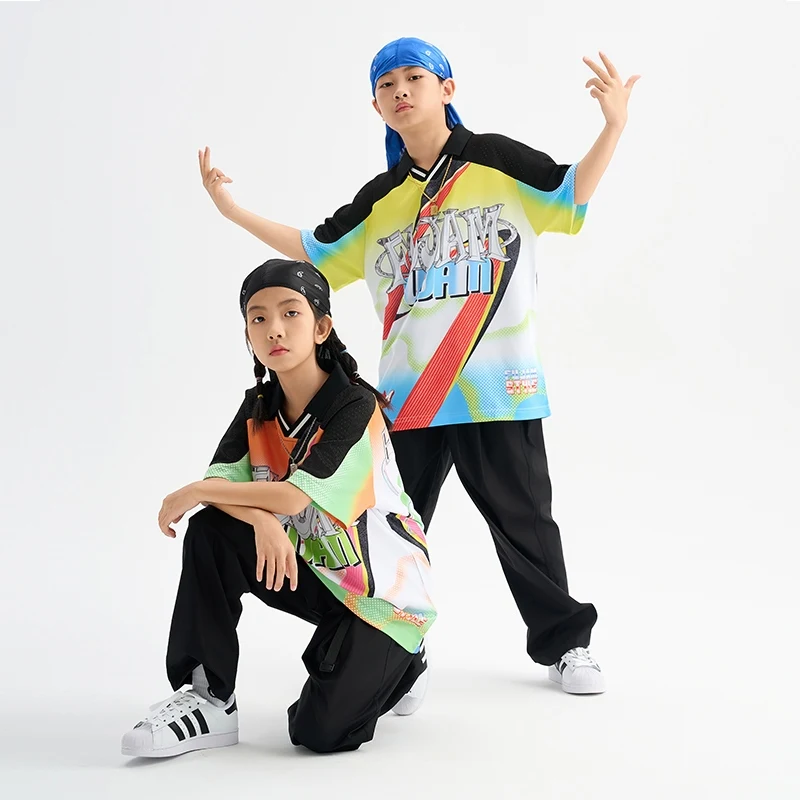 เด็ก Cool Hip Hop เสื้อผ้าเด็ก Street ชุดสาวชุดเต้นรําแจ๊ส STAGE Performance Kpop ชุดห้องบอลรูม Dancewear DQS19959
