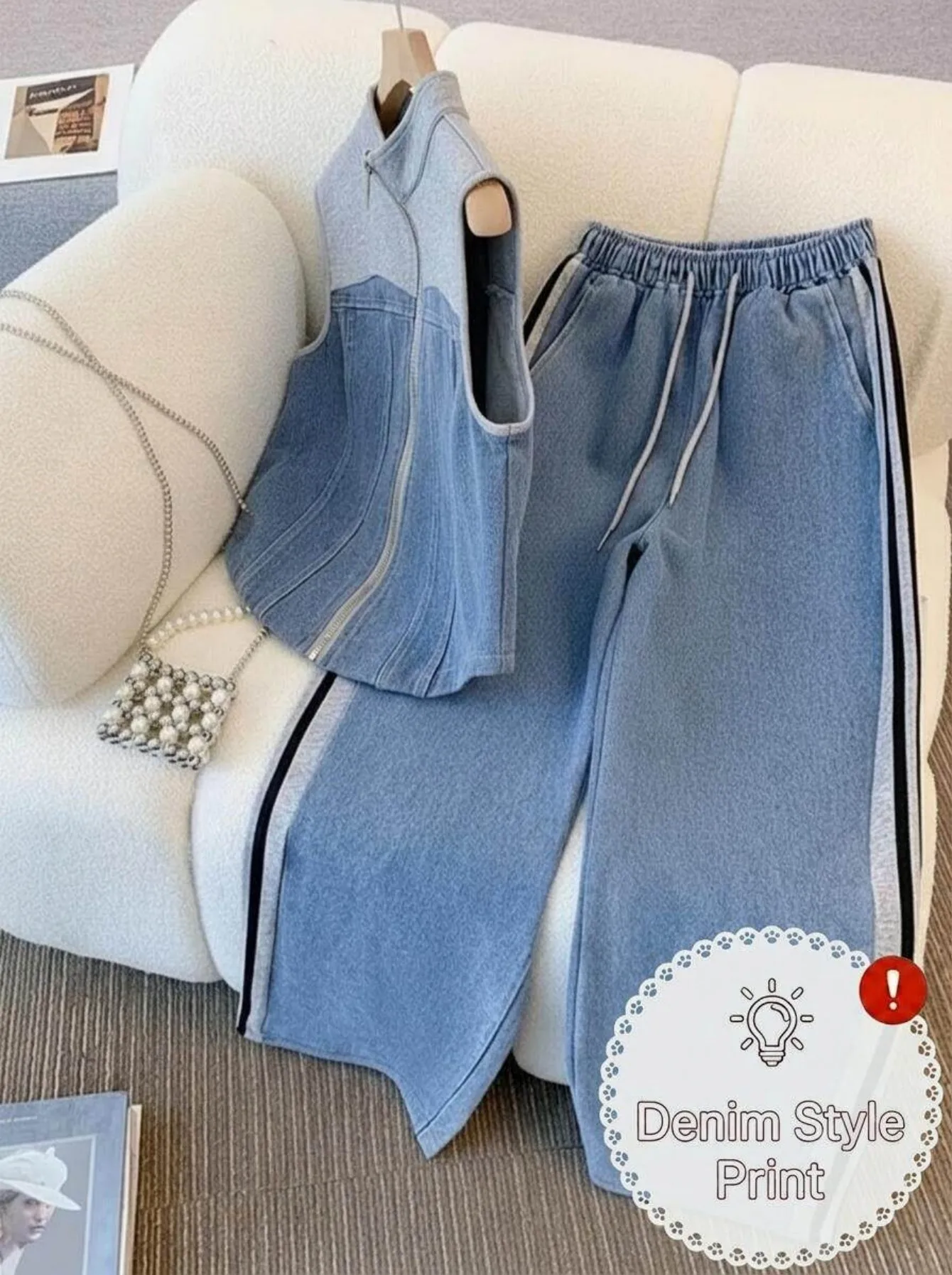 Women Stand Collar Sleeveless Zip Front Color Block Vest High Waist Side Stripe Wide Leg Pants Two Piece Casual Daily Matching Outfit