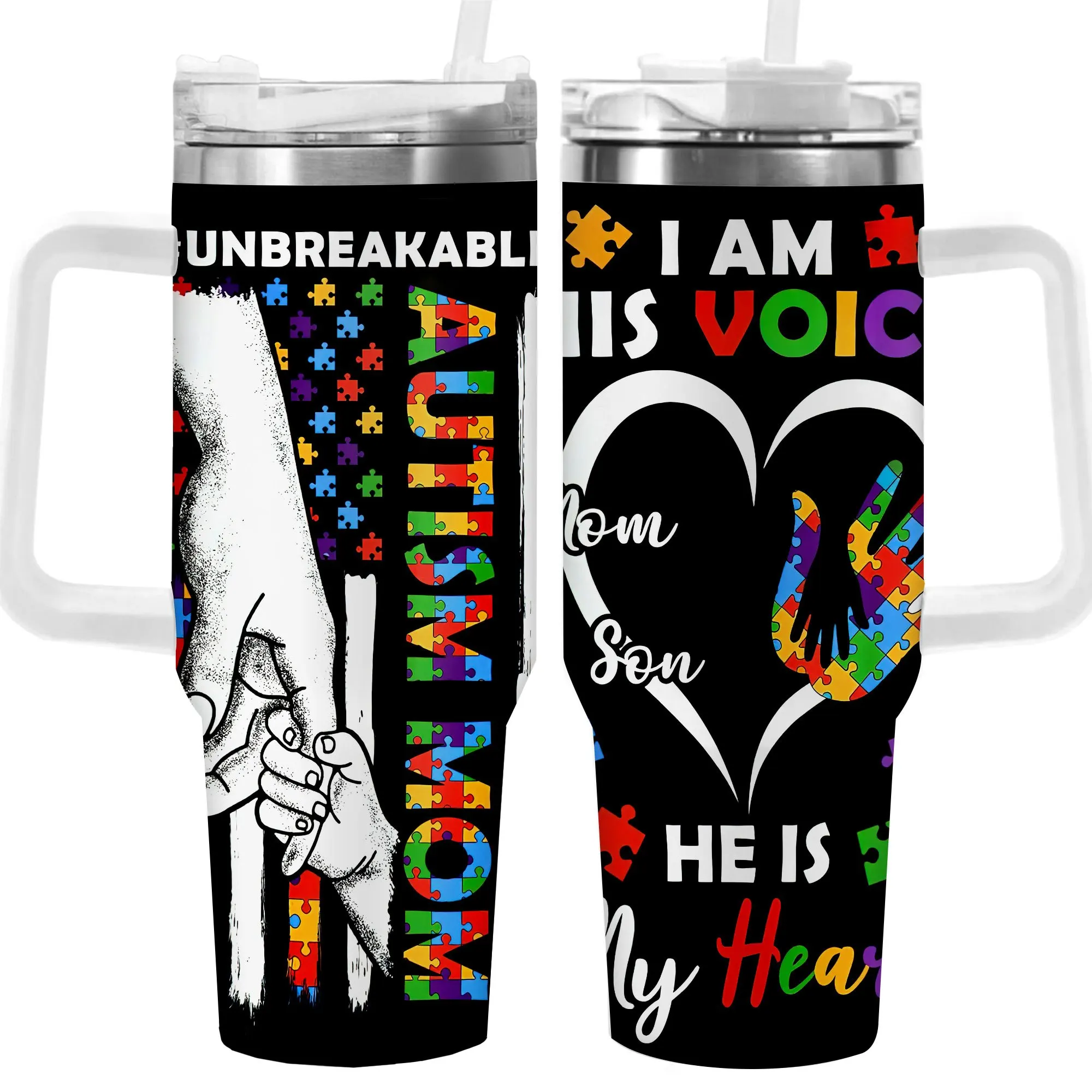 

1pc 40oz Autism Awareness Puzzle Piece Tumbler, Double Wall Vacuum Insulated Travel Mug, Spill Proof Lid, Gift for Dad, Mom, Ideal for Christmas, Father's Day, Birthday Gift, Coffee Cup