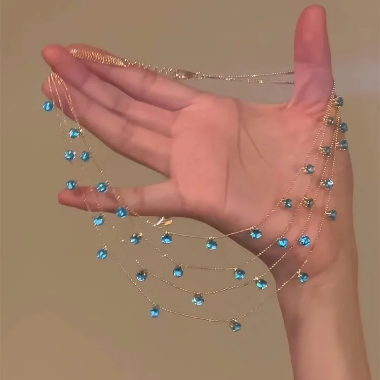 2026 Neue blaue mehrlagige Sternenhimmel-Halskette: Luxuriöse, funkelnde Schlüsselbeinkette mit kühlem Charme – Eleganter Alltagsschmuck und Geschenke – Detail 4