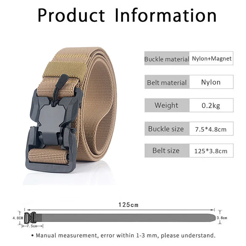 Men\'s Military Tactical Belt Quick Release Magnetic Buckle Army Outdoor Hunting Multi Function Canvas Nylon Waist Belts Strap