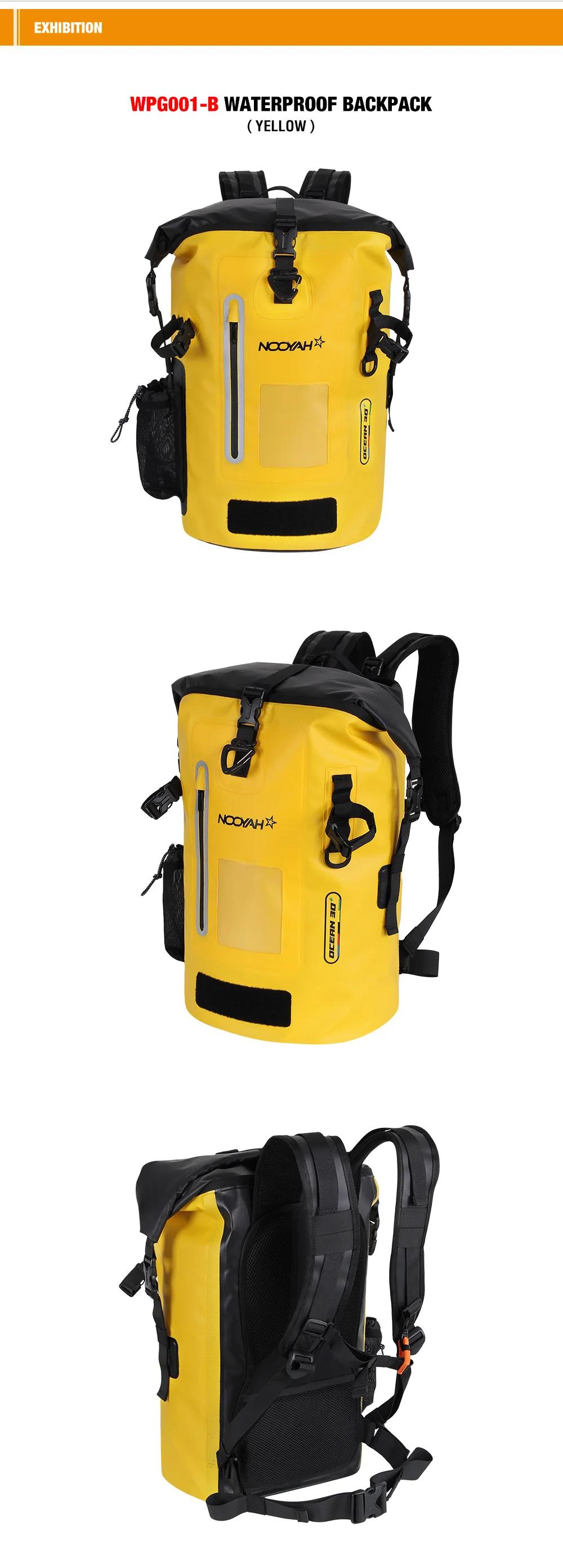 NOOYAH Waterproof Dry Bag IPX8 Roll-Top Closure Waterproof Backpack Fishing Bag Double Layer Rucksack Outdoor Sport Dry Backpack