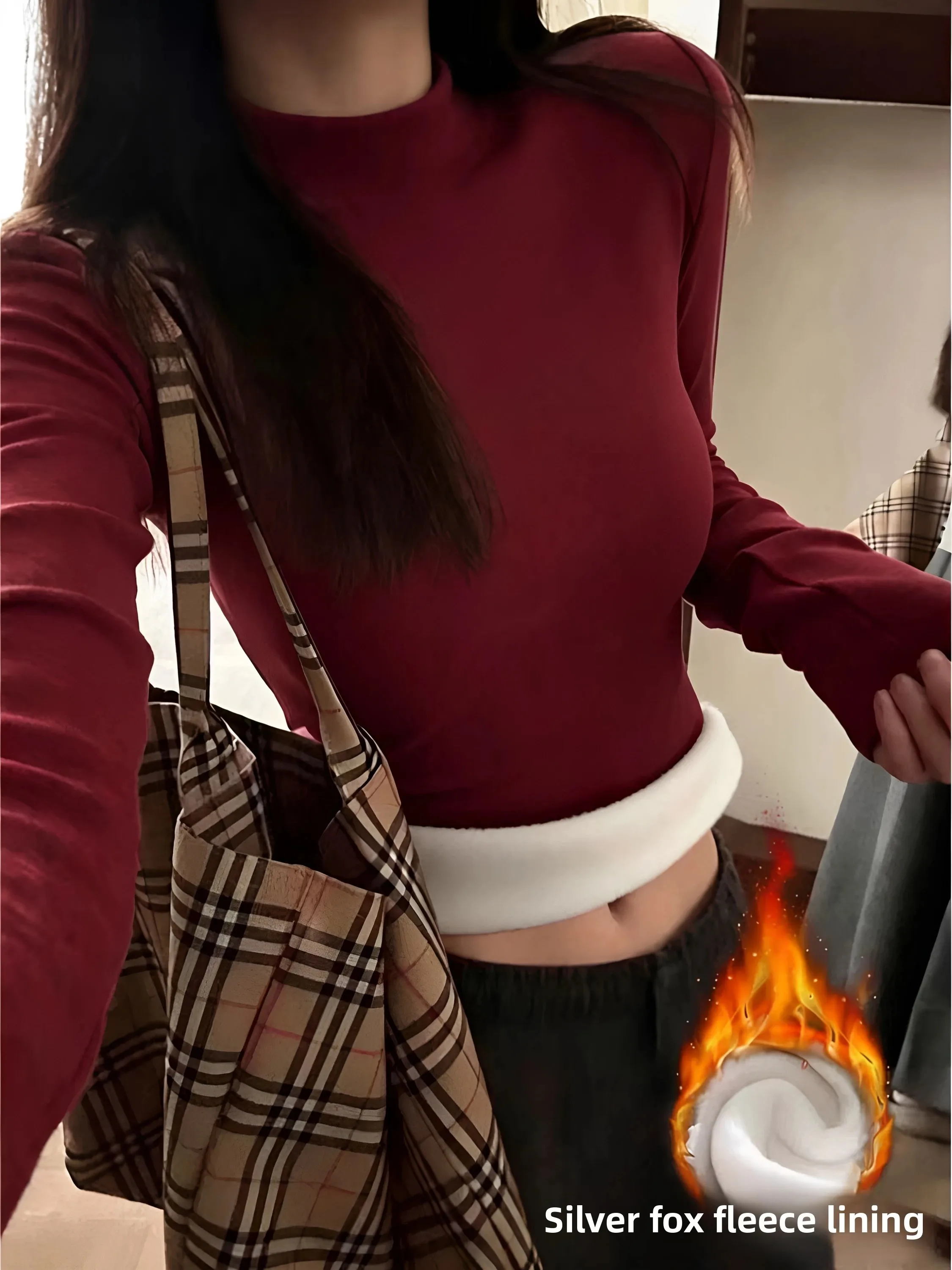 plus Size Fleece Lined Thick Long Sleeve Half High Collar Warm Base Shirt Women's Inner Wear T-Shirt Underwear for Winter