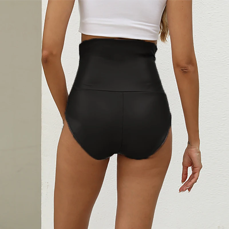 Womens PU Leather High Waist Pants Shorts Outfits Tummy Control Slimming Lift Hip Latex Trousers Streetwear Sheath Shorts 2XL