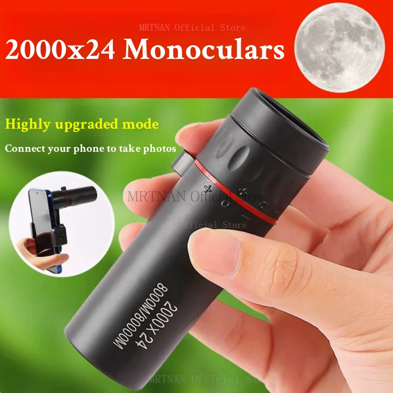 Outdoor HD Monocular Telescope 2000x24 Portable Telescope with Mobile Phone Holder Camping Hunting Birdwatching Telescopes