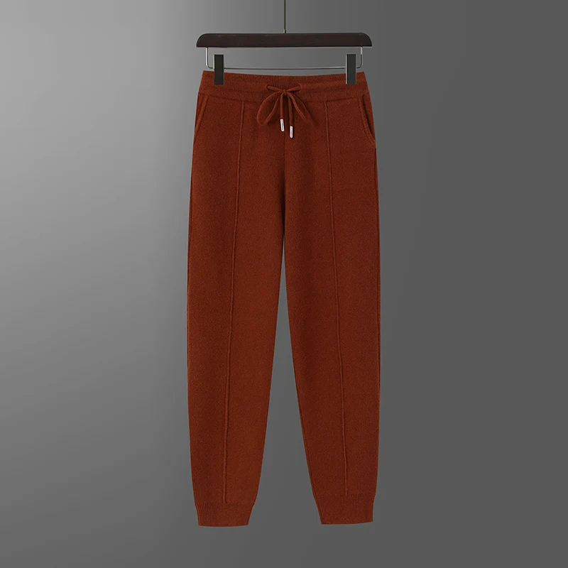 Fall/winter new cashmere wide-leg pants men's loose warm casual pants business leisure sports pants.