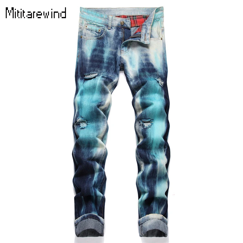 2023 autunno nuovi Jeans da uomo Punk Trend Jeans strappati Jeans dritti Slim dipinti personalizzati Hip-Hop Y2k Streetwear Youth Pant