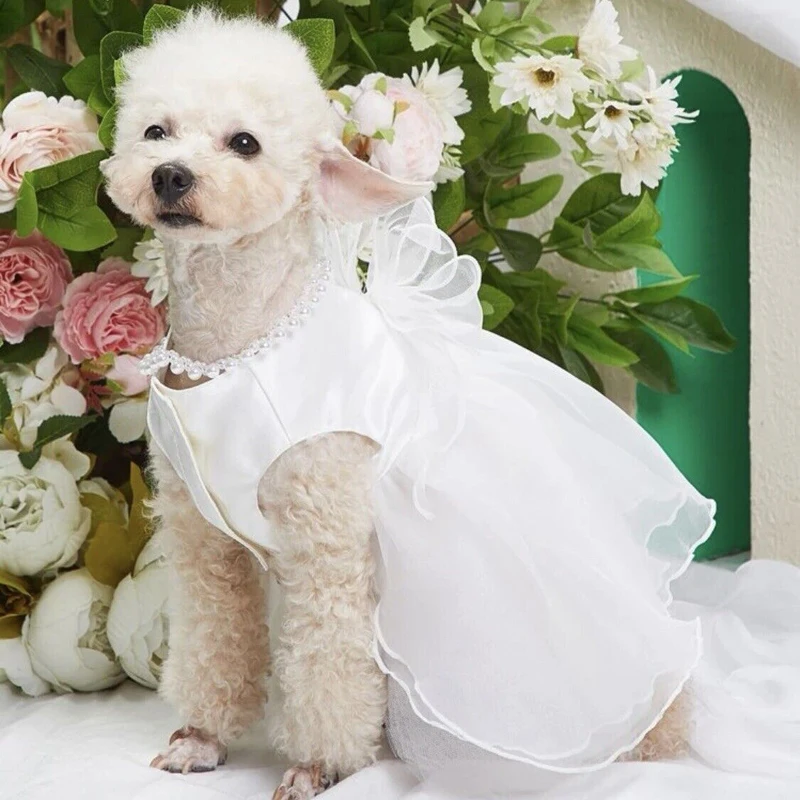 White Dog Wedding Dress Bridal Wedding Costume Puppy Princess Dresses for Small Dogs Luxury Dog Clothes Pomeranian Chihuahua