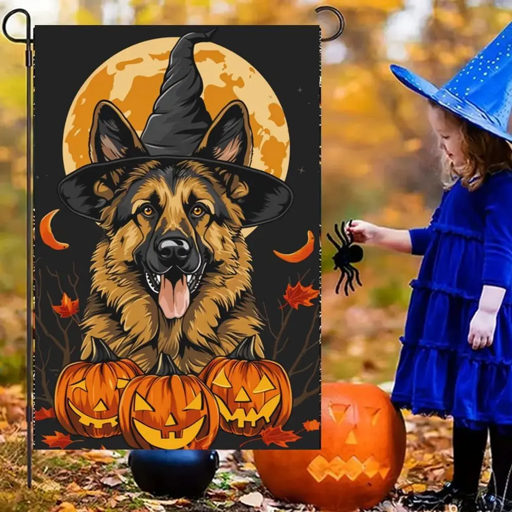 Halloween Haunted House Cat Garden Flag 12x18 Inch Vertical Double Sided Fall Polyester Fiber Yard Flag Outdoor Decoration H LLG