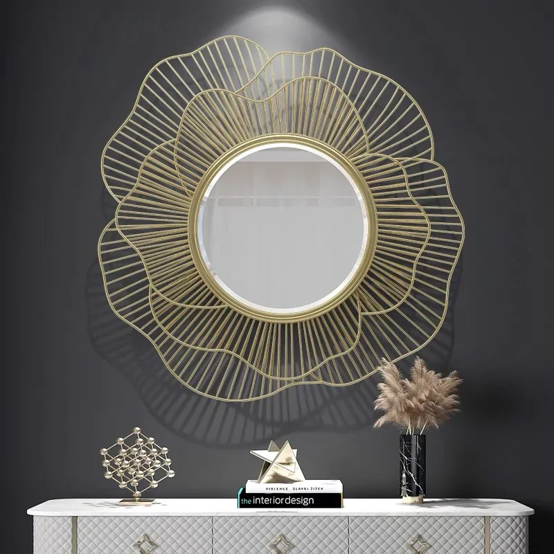 85x75cm big flower Hot Trend Iron Mirror Hanging Decorative Mirror large Wall Mirror Furniture With Eye-catching Design