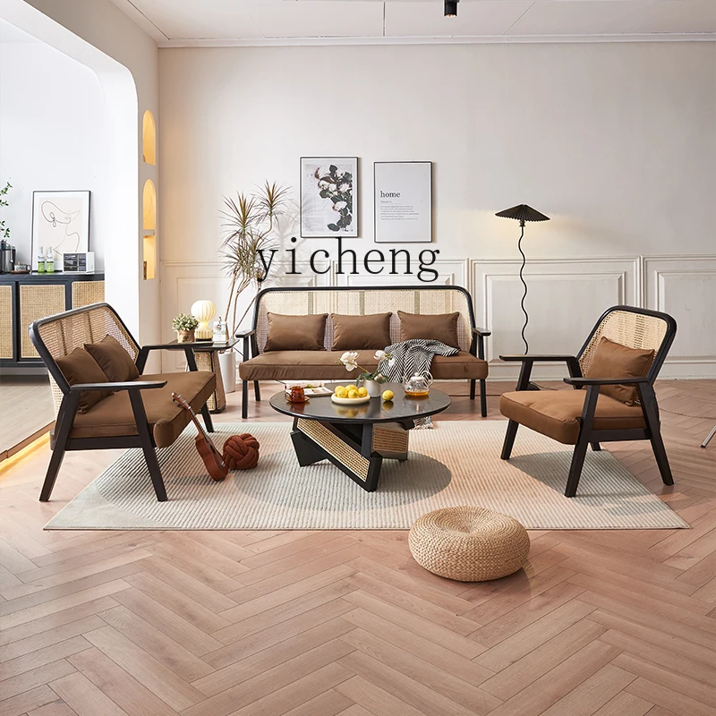 مجموعة أريكة Zz الخشبية الصلبة، شقة صغيرة، غرفة معيشة بسيطة وحديثة، أريكة من الخيزران الترفيهي B & B #3