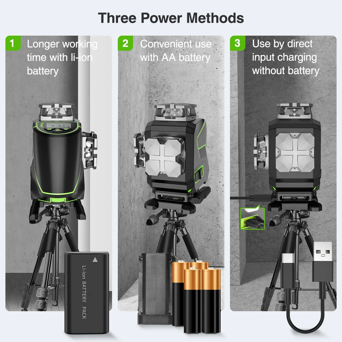 Laser Level Huepar S04CG-5RG 4D Green Cross Line 16, with Accessories and Hard Shell Tool Kit, Suitable for Construction Sites