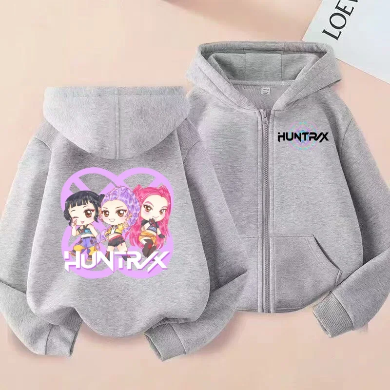 سترة قميص بسحاب للأطفال على طراز مجموعة الفتيات اللطيفة من HUNTRIX، سترة بغطاء للرأس مطبوعة برسوم كارتونية Q للفتيات #5