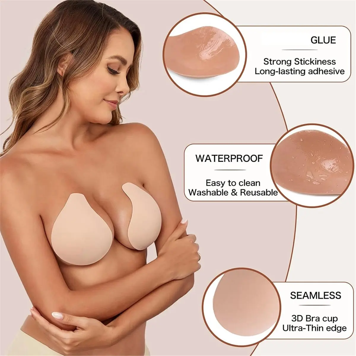 

618 Mega Sale Seamless Added Lift Nipple Covers Thin Reusable Sticky Pasties Push Up Silicone Breast Petals for Women