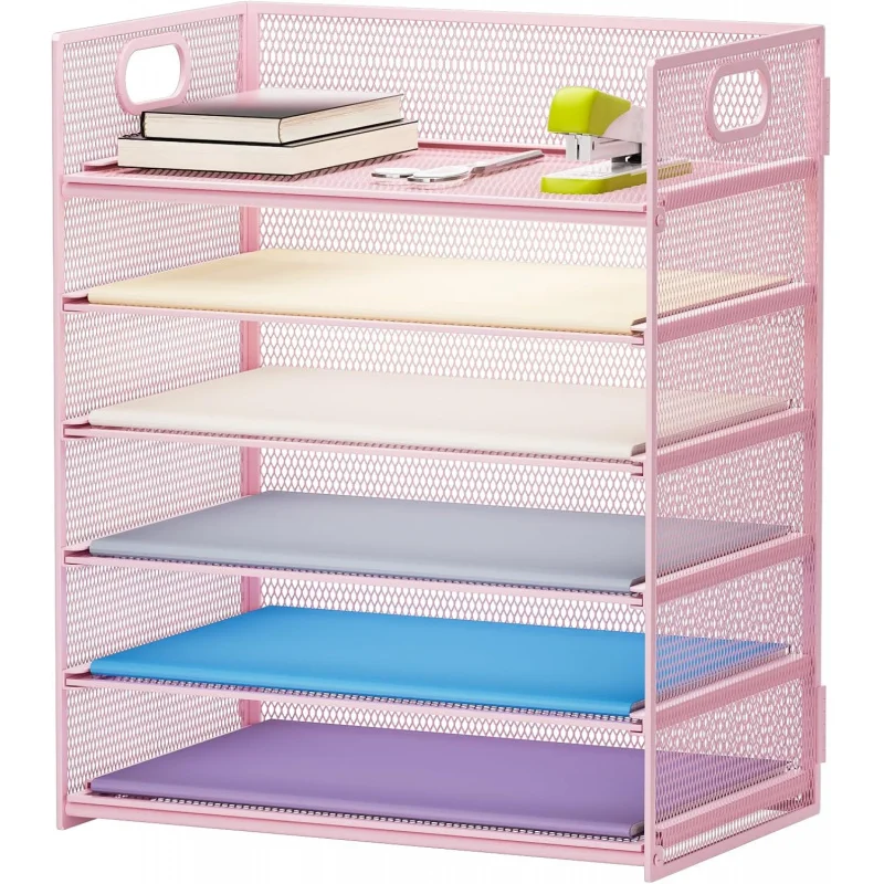 صينية رسائل تنظيم الورق مكونة من 6 طبقات - منظم ملفات مكتب شبكي مع مقبض، فارز / مكتب A4 قابل للطي