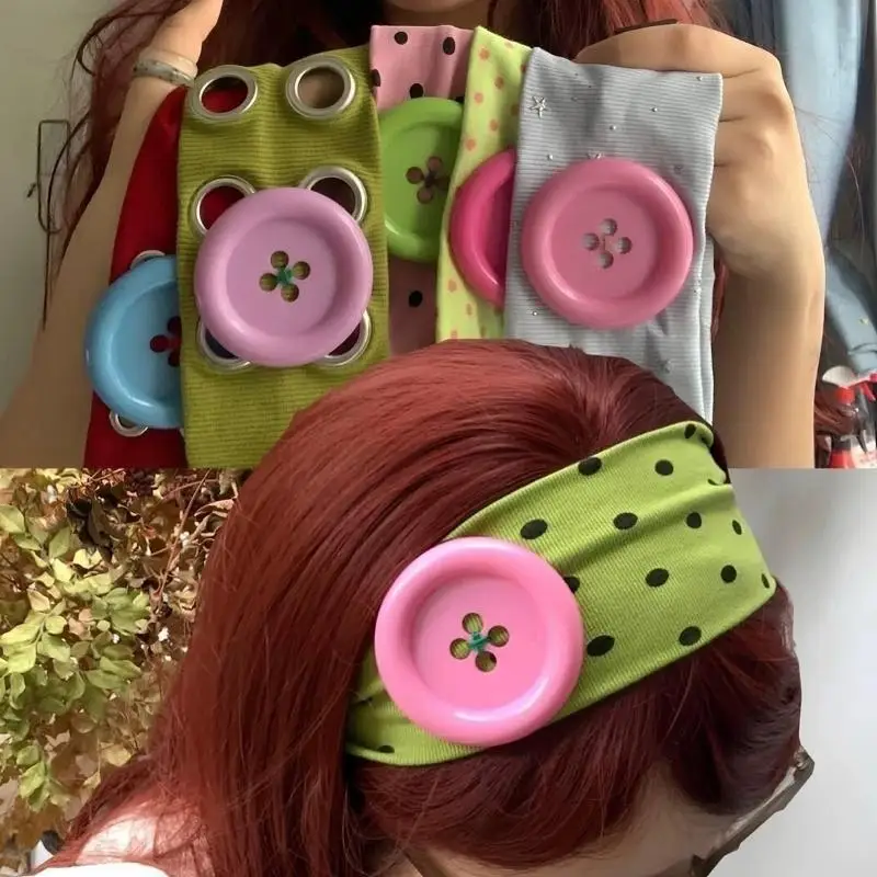 

【xxx】 Dopamine Large Button Wave Dot Headband Fashionable Ins Style Elastic Headband Colorful Hair Accessories For Women Girls