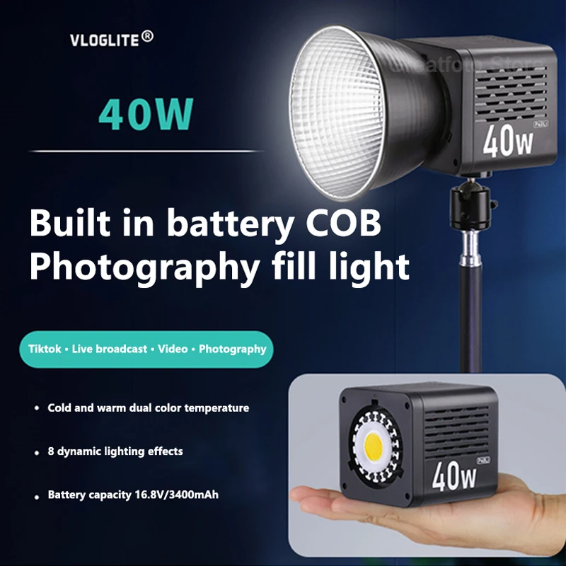 

P40LI 40W Bi-Color LED Video Light 2500k-6500k COB Light Bowens Mount Lighting for Photography Video Recording Outdoor Shooting