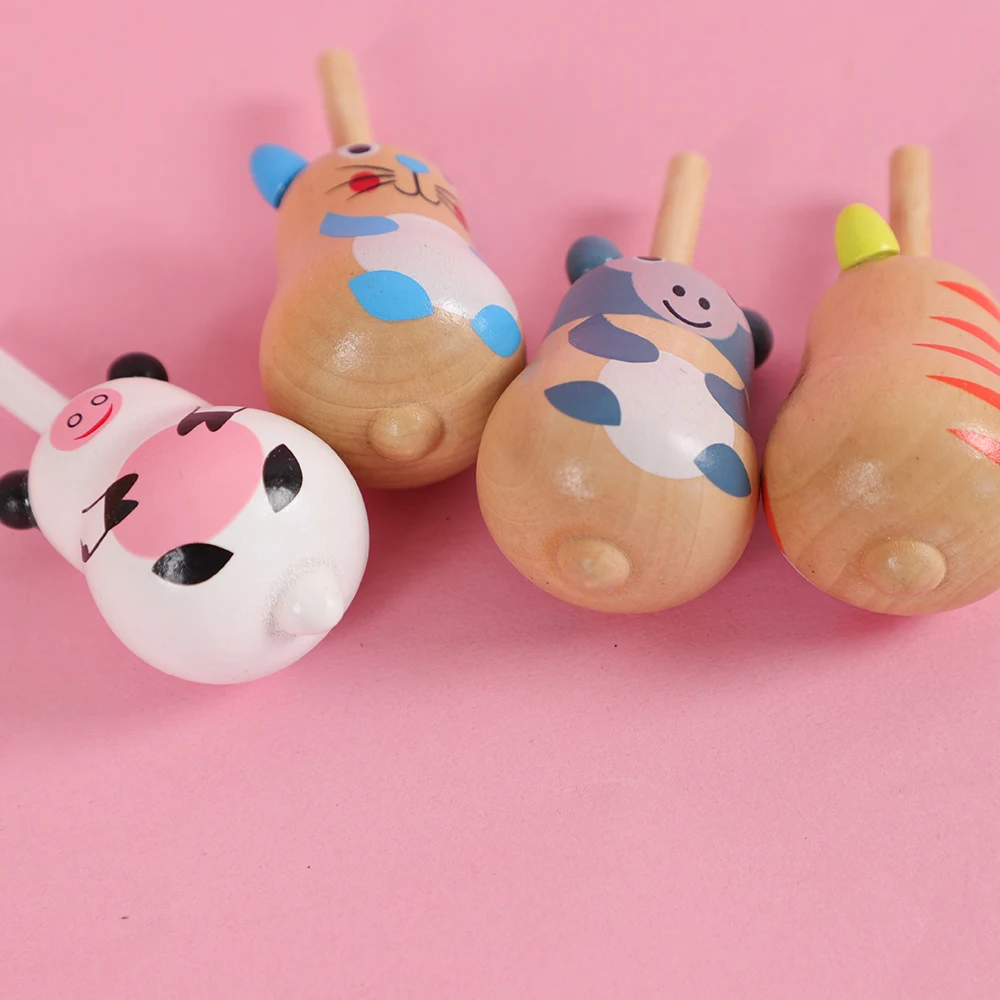 3Pcs Cute Wooden Animal Milk Cow Spinning Top Toys for Kids Birthday Party Favors Baby Shower Pinata Fillers Kindergarten Prizes