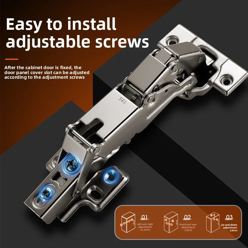 Degree Hydraulic Damping Cabinet Door Hinge Mm Cold-Rolled Steel Nickel-Plated Wide-Angle Furniture Hardware Full Overlay Half
