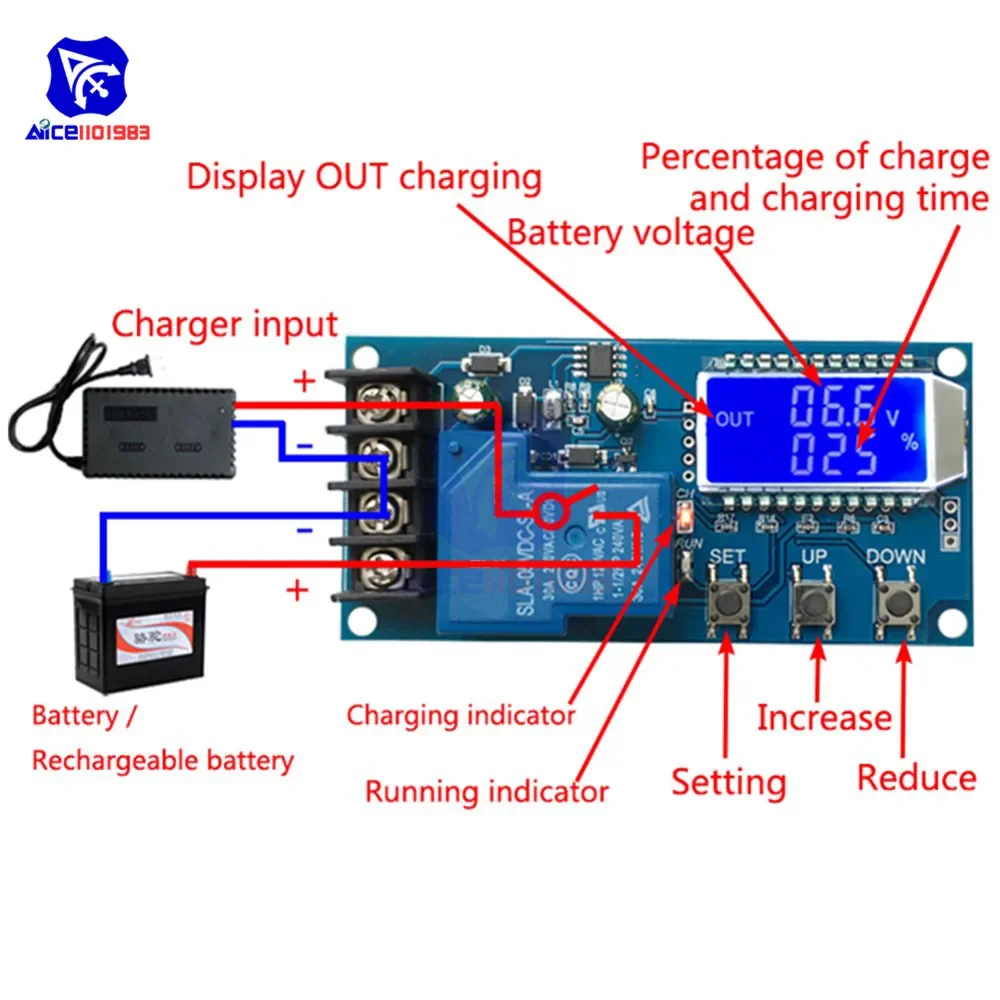 diymore XY-L30A NC Battery Charging Control Module Digital Full Power Off Overcharge Protection Switch 6-60 V with LCD Display