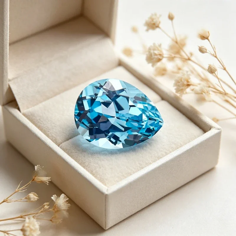Synthetischer Edelstein Saphir Birnenform Aquamarin-Farbe Zertifiziert Handgeschliffen – Detail 3
