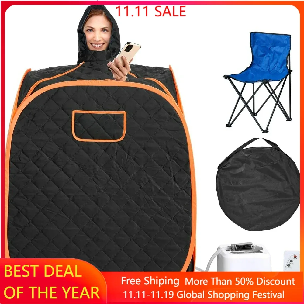 Portable Steam Sauna Spa Tent with 2L 1000 Watt Steam Generator, Includes Foldable Chair, Home Therapeutic Sauna Blanket, Saunas