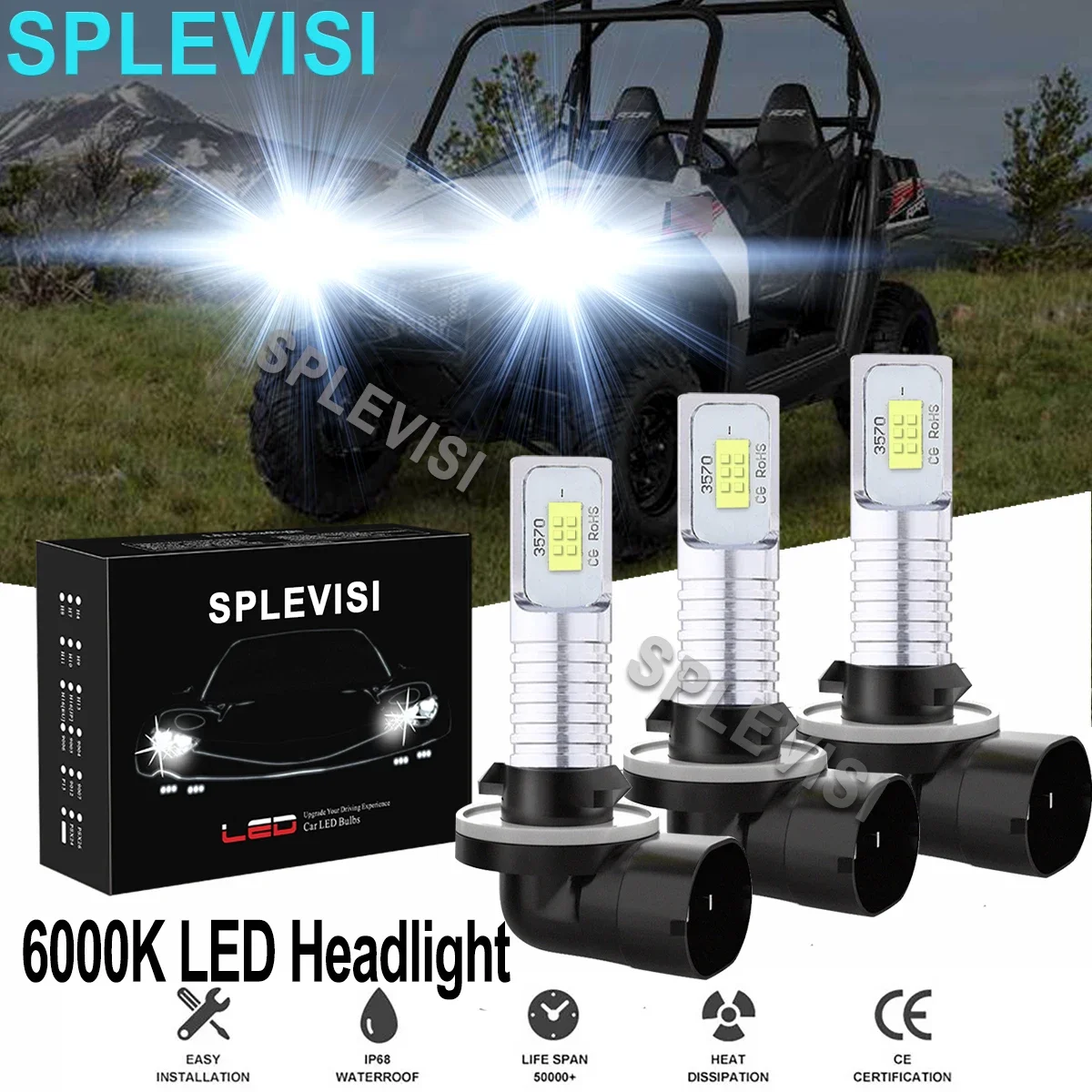 

3x 105W 6000K Pure White LED Headlight Bulbs Kit For Polaris ACE 150 500 570 900 2016 2017 2018