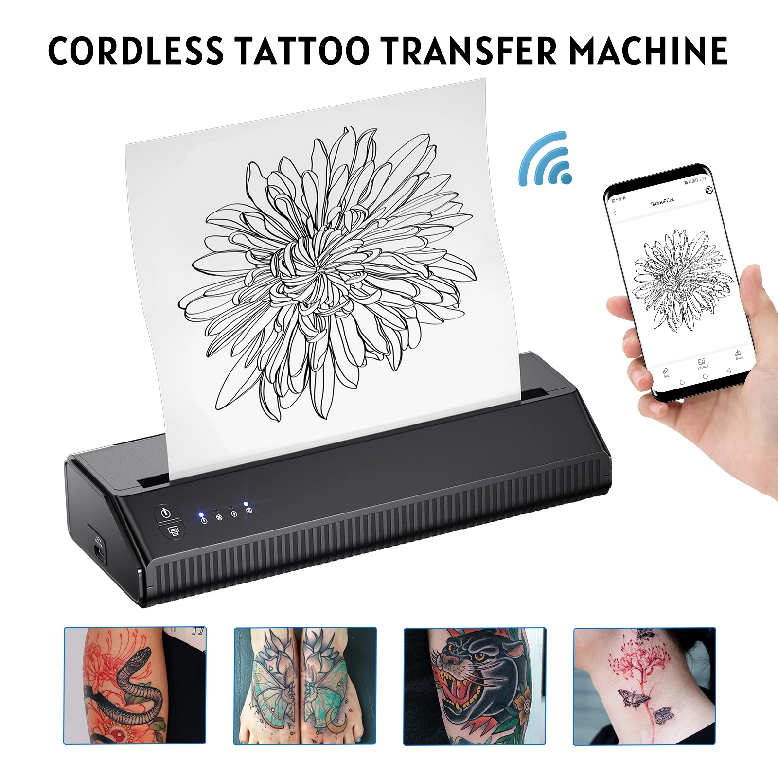 Machine de transfert de tatouage portable sans fil, imprimante de tatouage thermique, transfert de galets, WIFI, Bluetooth