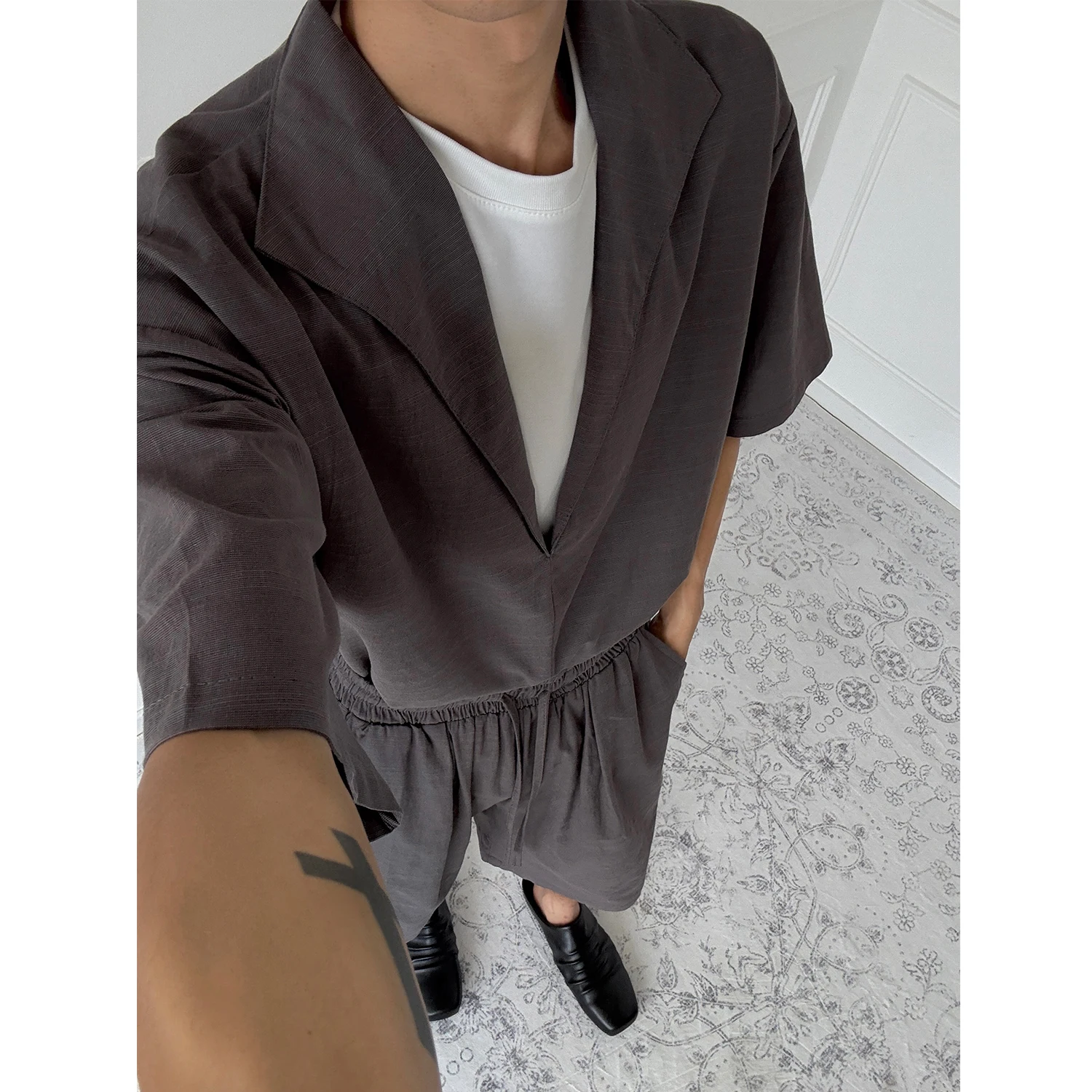 High-quality Fake Two Linen Suit Men's Short Sleeved Shirt+shorts Casual Business Social 2 Piece Set Streetwear Men Clothing
