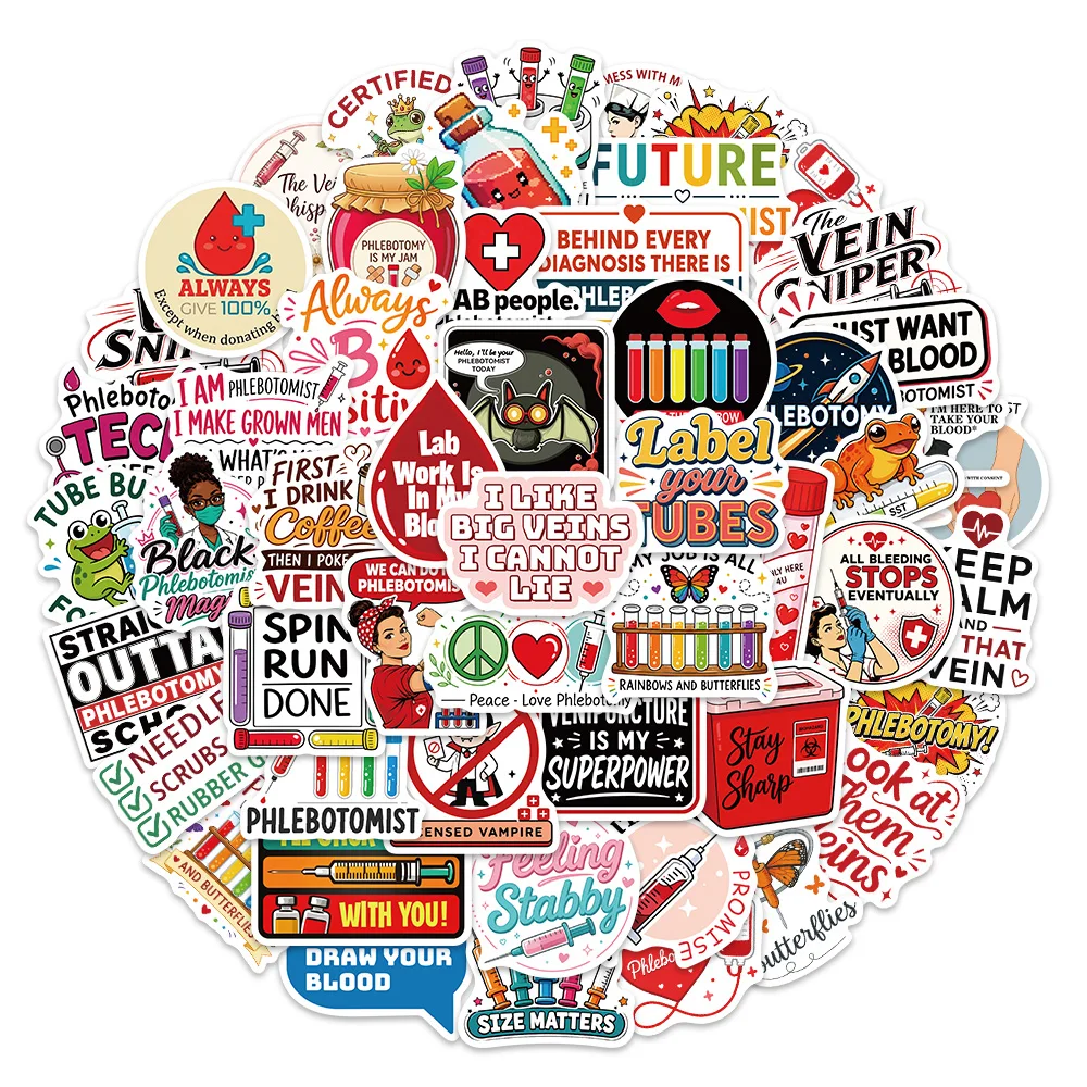 50PCS Fun Blood Collection, Medical Cartoon, Graffiti Stickers DIY Postcards Books Suitcases Notebooks Water Decorative Stickers