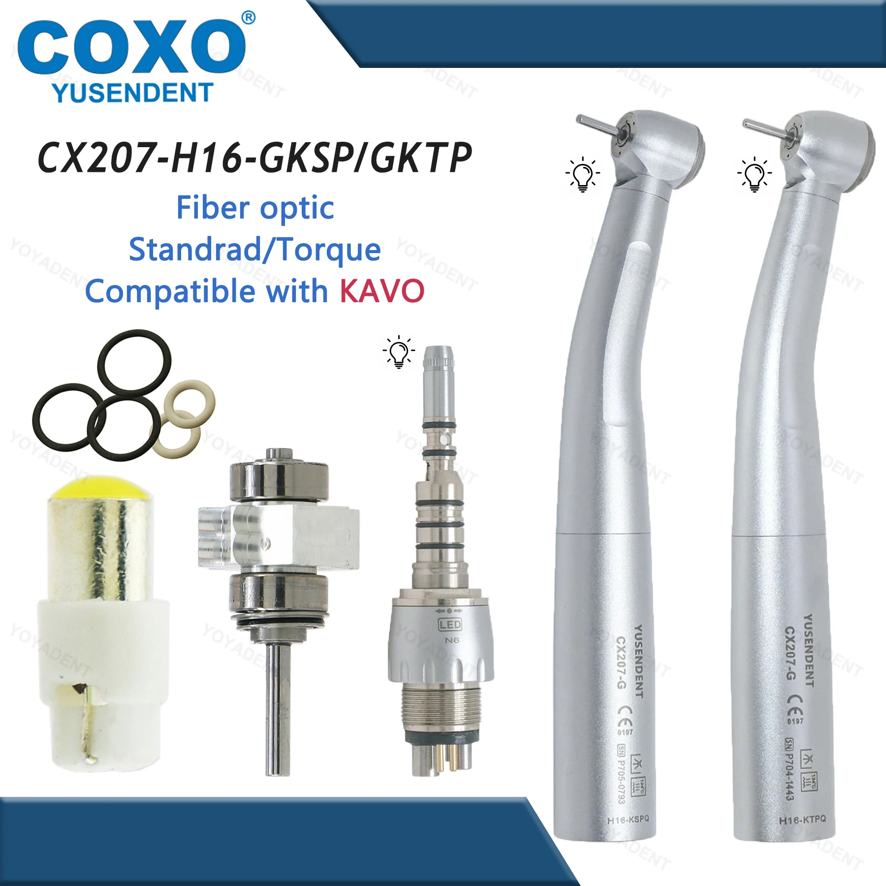 Nuevo COXO, piezas de mano dentales de alta velocidad, pieza de mano de fibra óptica, rotor de aire, acoplador LED de 6 pines estándar/par CX207-G compatible con KAVO