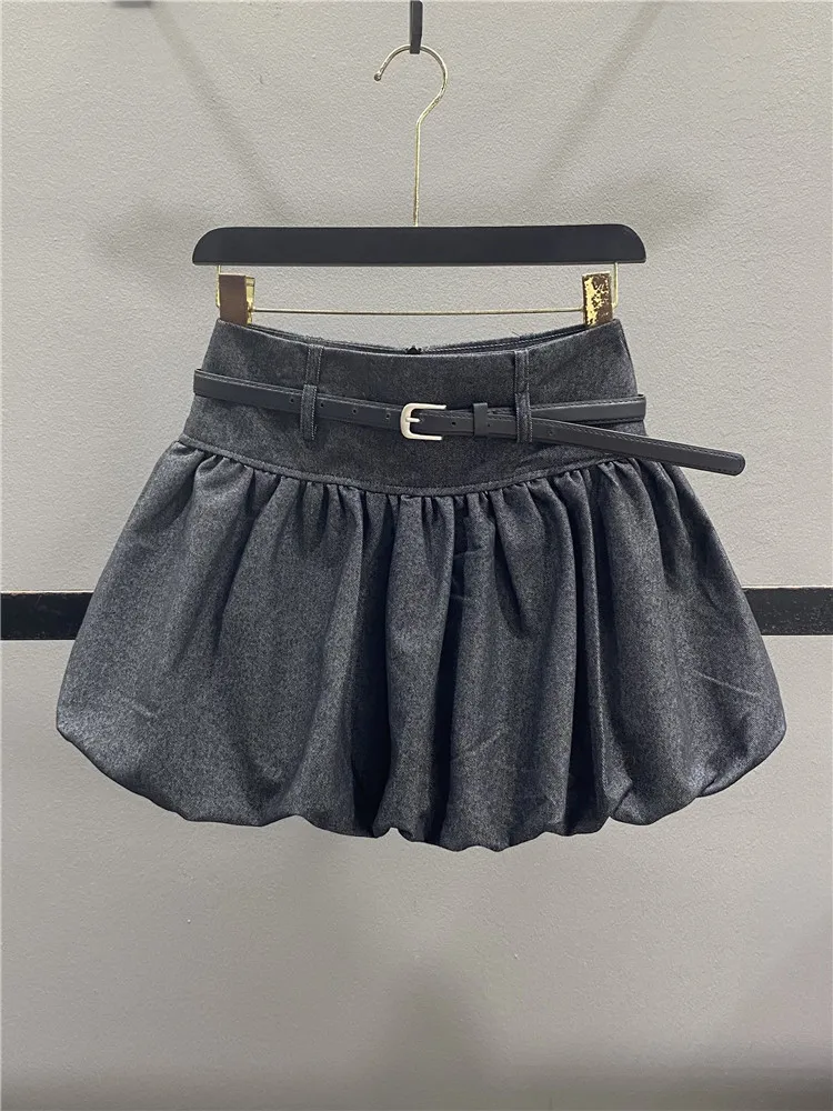 Sweet Floral Bouffant Denim  Skirt Women's High Waist Slimming Bubble Skirt A-Line Fluffy Short Skirts Casual Cotton Poly...