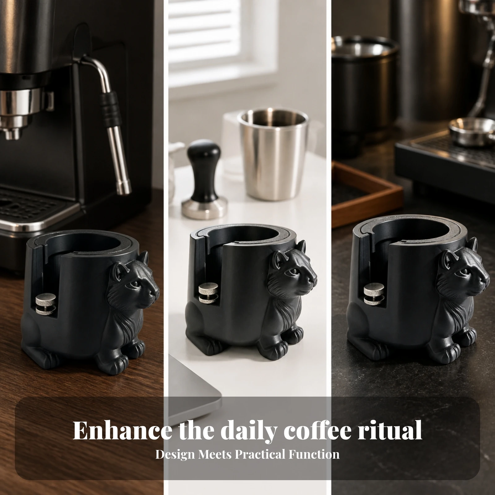 Tiger-Shaped Portafilter Holder Stable PET Portafilter Organizer with Removable Collar Coffee Accessory Space-Saving