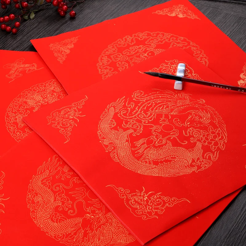 Papel rojo chino Xuan Para Festival de Primavera, Couplets, pincel de Papel de arroz medio maduro, pluma Fu, personaje festivo, Papel Para Dibujar