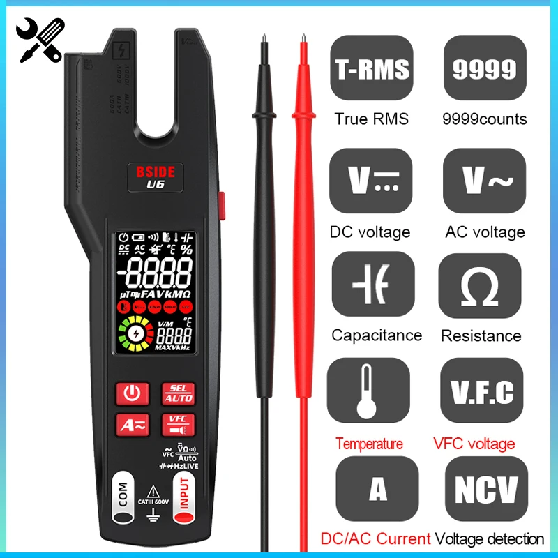 

U6 Fork Digital Clamp Meter DC/AC 600A Ammeter Pliers Automatic Multimeter Non Contact Infrared Detection Voltmeter Tester