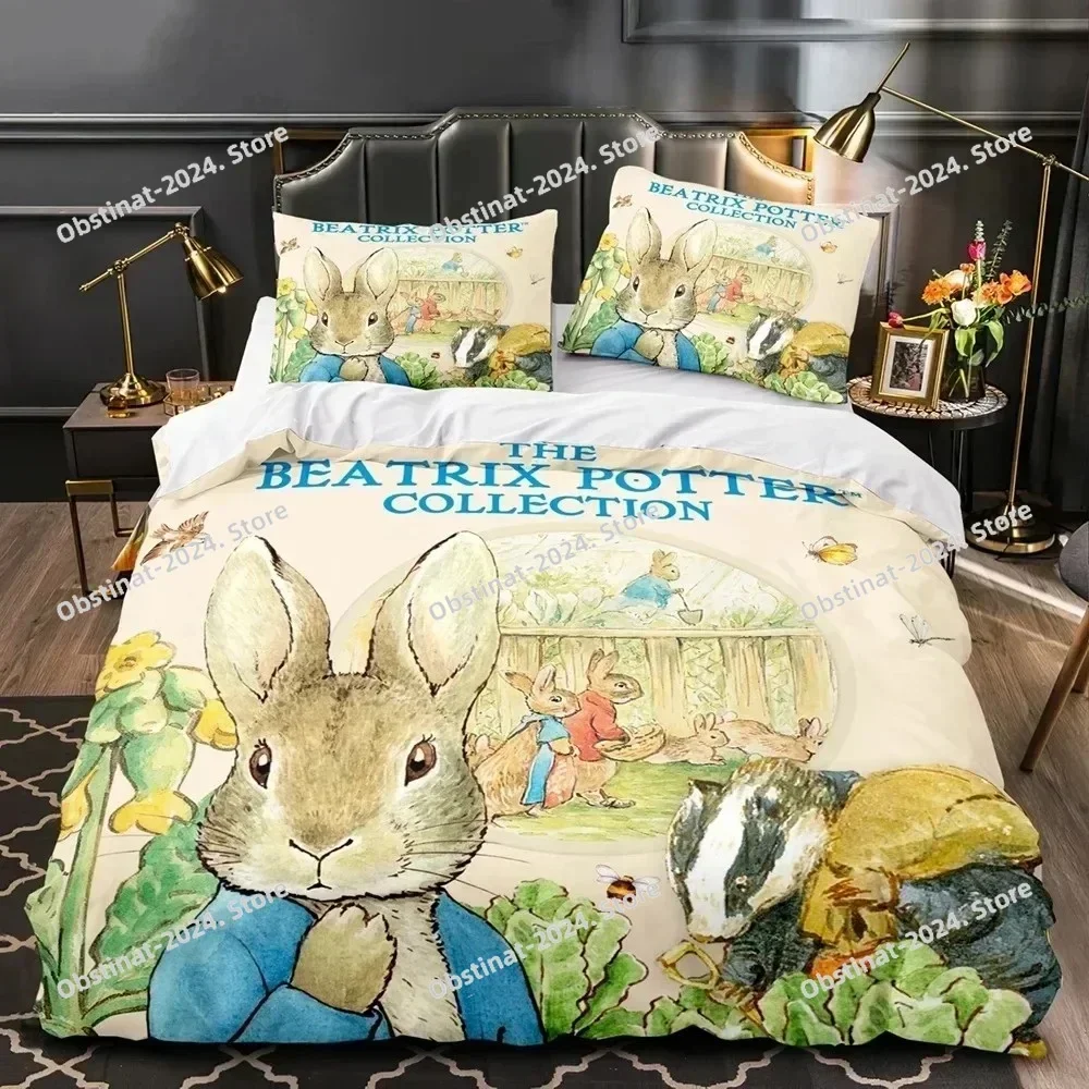 Cartoon Peter Rabbit Bedding Set Printed single Comforter Quilt Bed Cover Duvet Cover Pillow Case 3 Pieces Sets Kids Adult Size