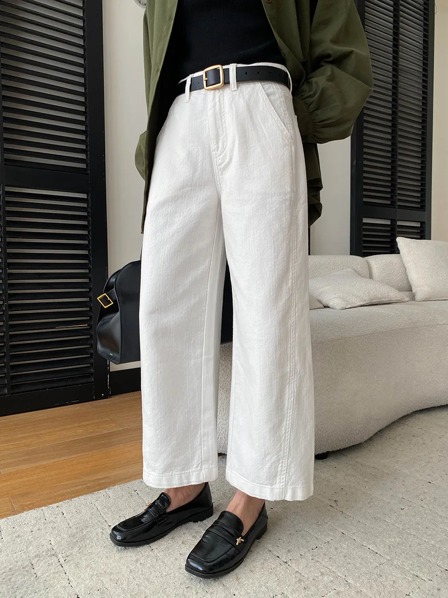 Autumn new casual solid color fashionable high waist straight leg slimming jeans
