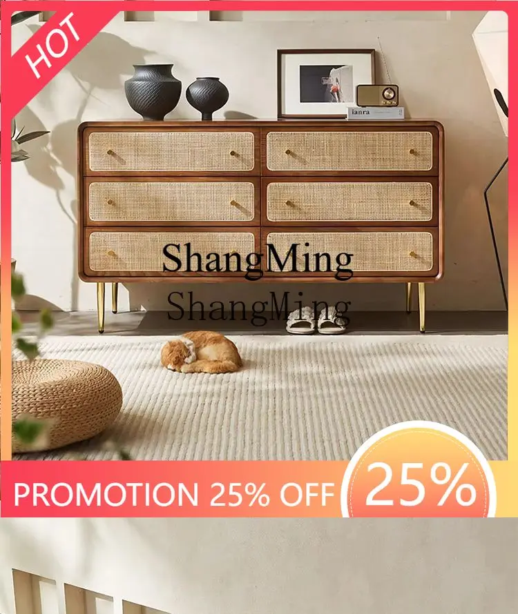 

CL solid wood three four six chest cabinet simple modern locker bedroom multi-functional bedside rattan storage cabinet