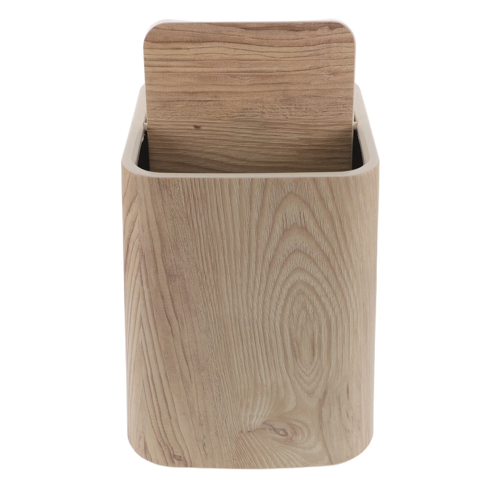 

8.5L Vintage Wood Grain Trash Can Lid Silent Swing Lid Garbage Bin for Bathroom Bedroom Office Kitchen Decorative Waste Basket