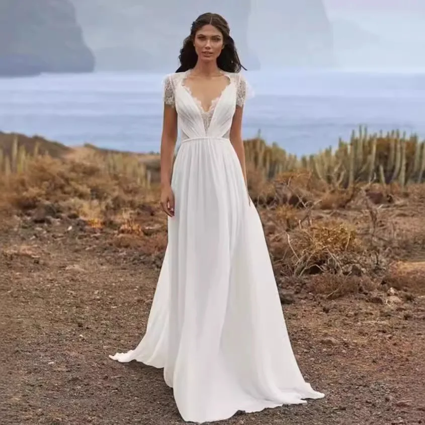 2024 autumn new slim outdoor travel photography European and American wedding dress simple light wedding dress