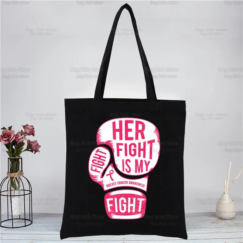 أكتوبر الوردي الثدي طباعة حقيبة تسوق قابلة لإعادة الاستخدام المرأة قماش حمل الحقائب الطباعة حقيبة صديقة للبيئة الكرتون المتسوق حقائب كتف #2