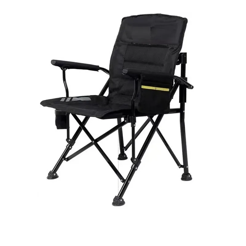Outdoor Folding Chair with Armrests & Cup Holder Portable Camping Chair Heavy Duty Collapsible Chair for Hiking Picnic Garden