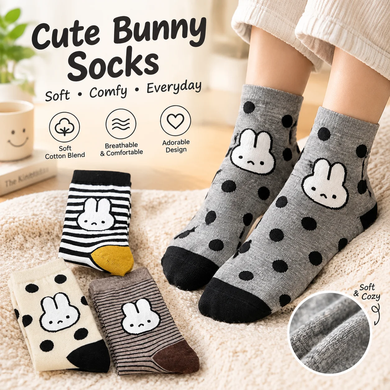 Korean Cute Miffy Bunny Cartoon Socks Women Cotton Socks Japanese Polka Dot Striped All Season Mid Calf Kawaii Fashion Crew