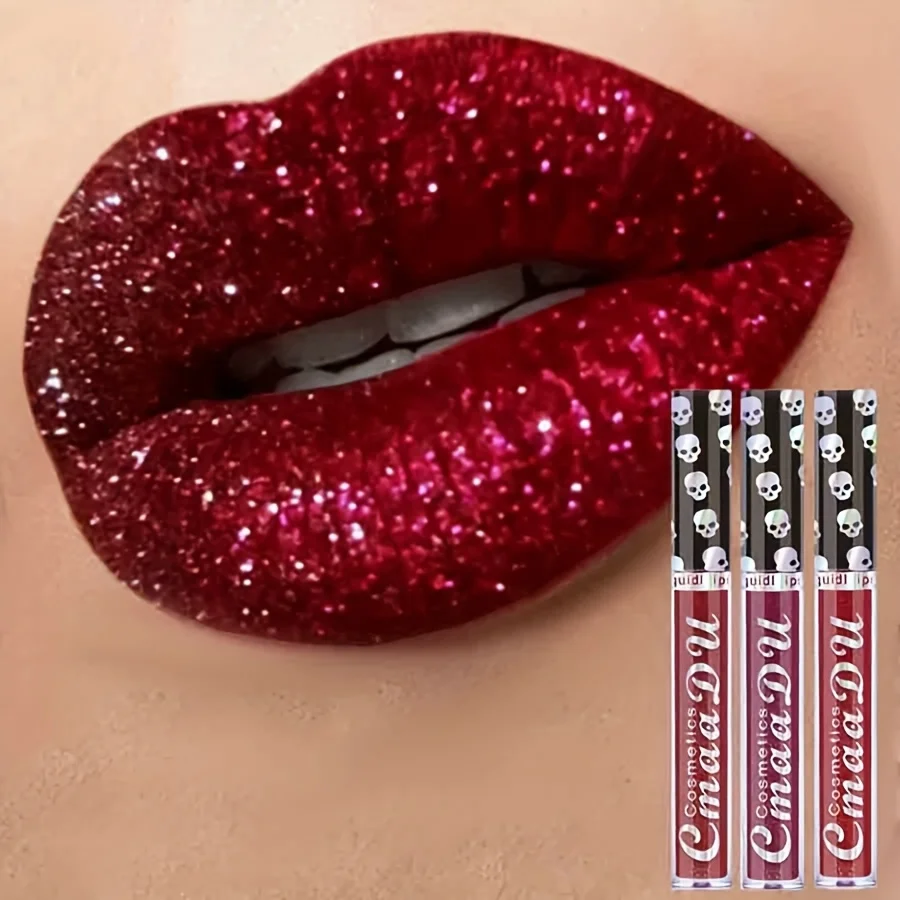 3PCS Skull Lip Gloss Set – Long-Lasting, Easy to Remove, Shiny Lipstick for Women, Ideal for Music Festivals, Halloween, mother'