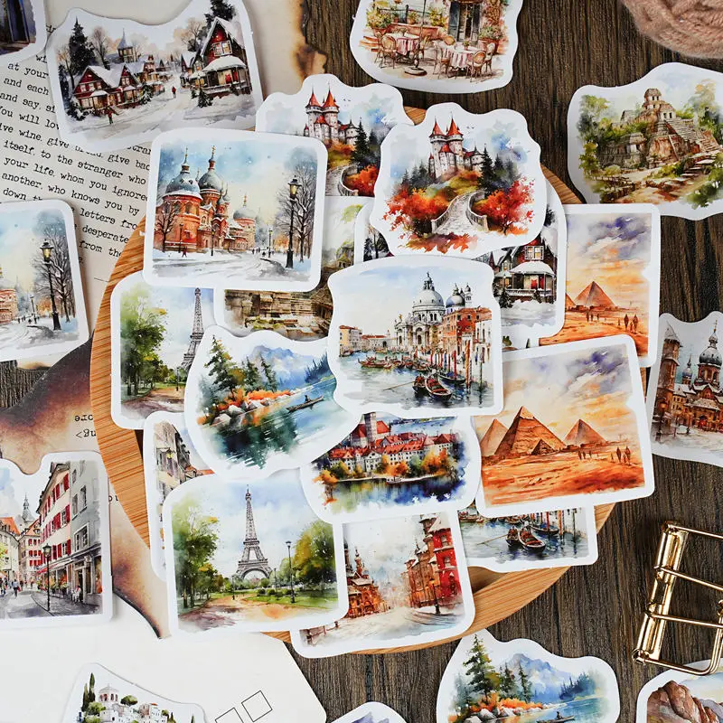 30pcs PVC Renowned Retro Architecture - Window of The World Collage Multiple Styles Student DIY Stationery Decoration Stickers